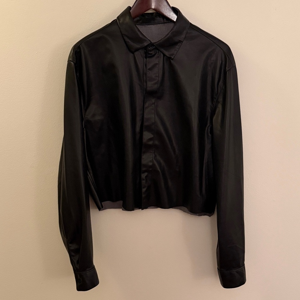 H&M Men's Black Cropped  Shirt Jacket - Leather - LRG